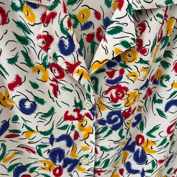 Vintage: Petite Impressions 90s Colorful White Floral Button Up - Size 4 - Picture 5 of 16